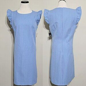 Nwt JH Blue Dress 10 Womens Ruffle Sleeve Feminine Casual Classic Preppy Shift